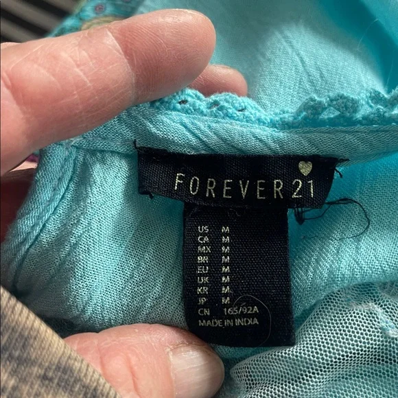 Upcycled Turquoise Boho Maxi Dress with Lacy Top & Paisley Ruffled Skirt, Size M - Picture 2 of 12